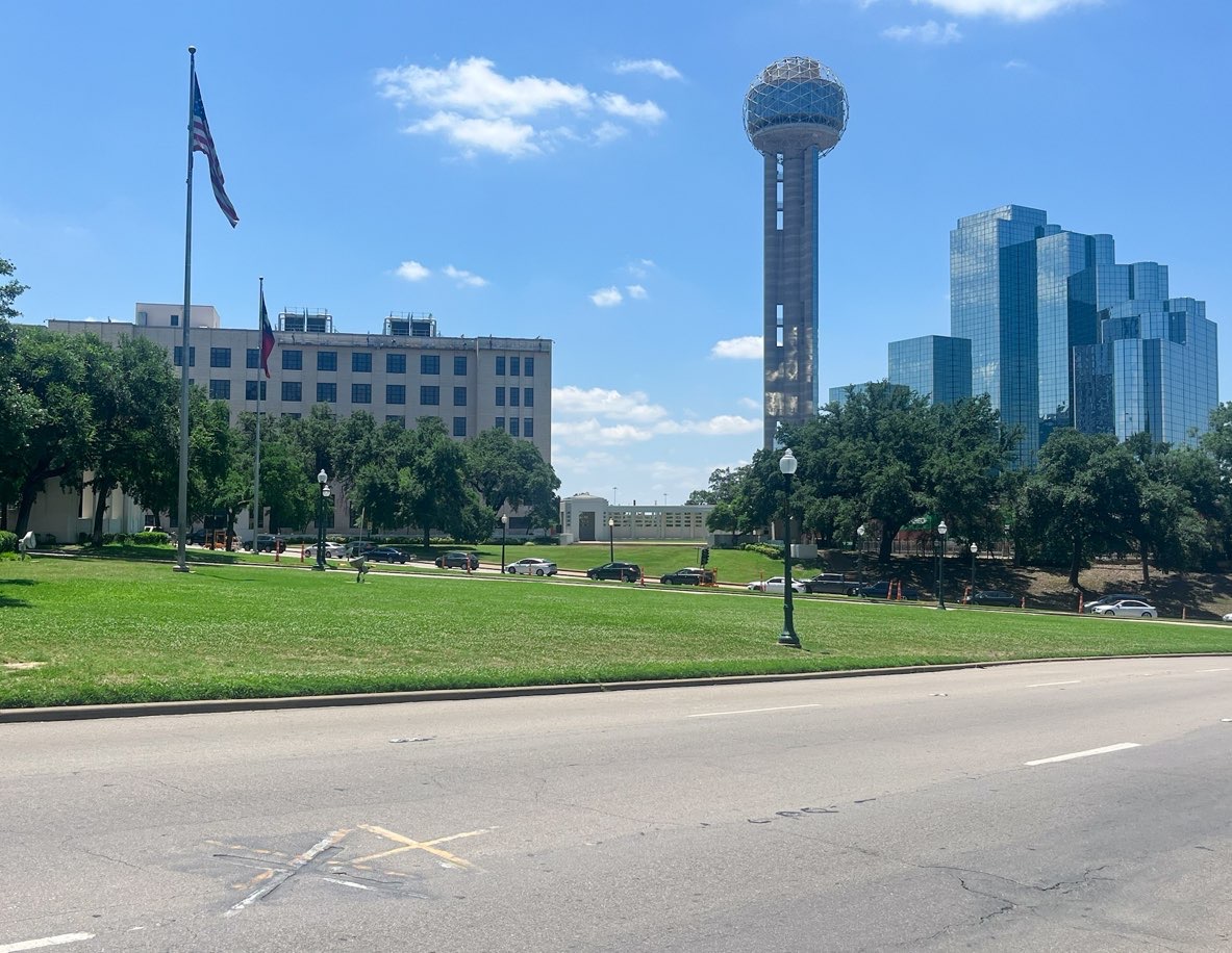 X marking JFK assassination site at Dealey Plaza on a Dallas itinerary