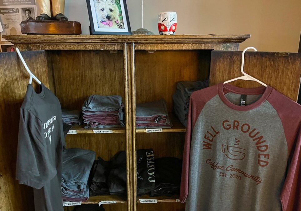 clothing for sale at well grounded coffee
