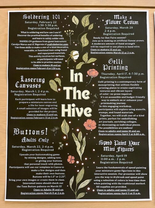 In the Hive flyer at Lewisville branch library