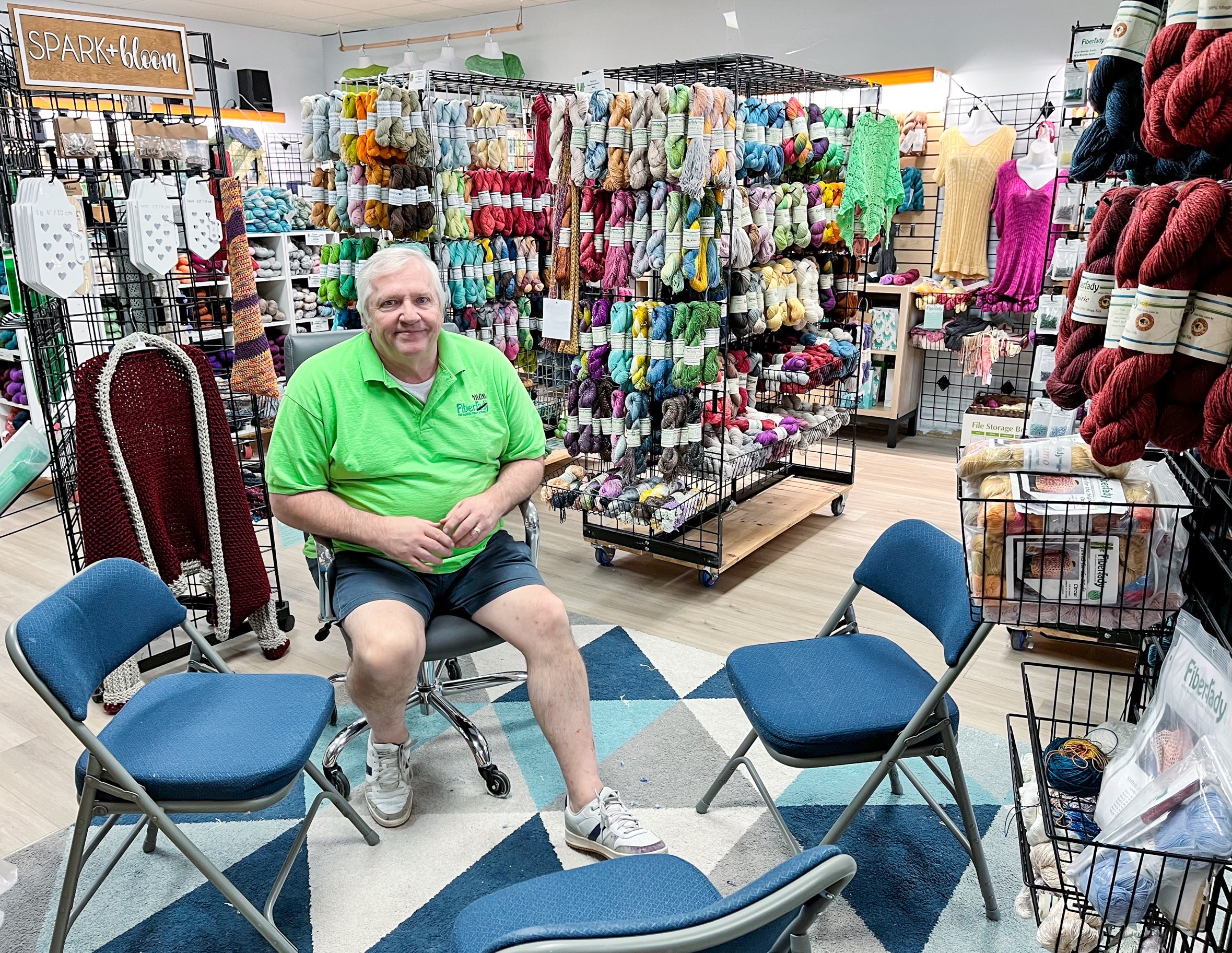 seating area in fiberlady ready for north texas yarn crawl