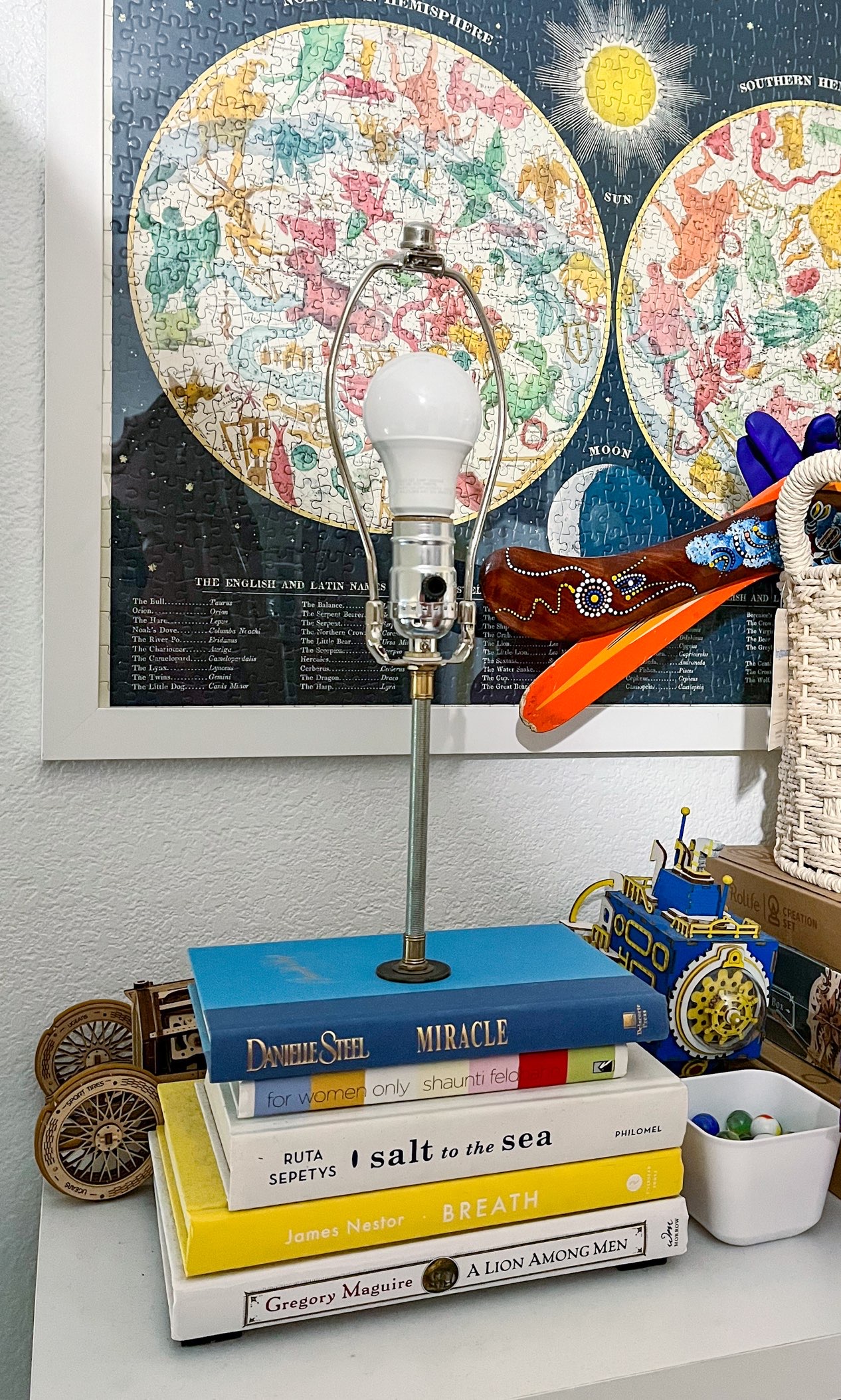 Lamp made from books at the Lewisville branch library