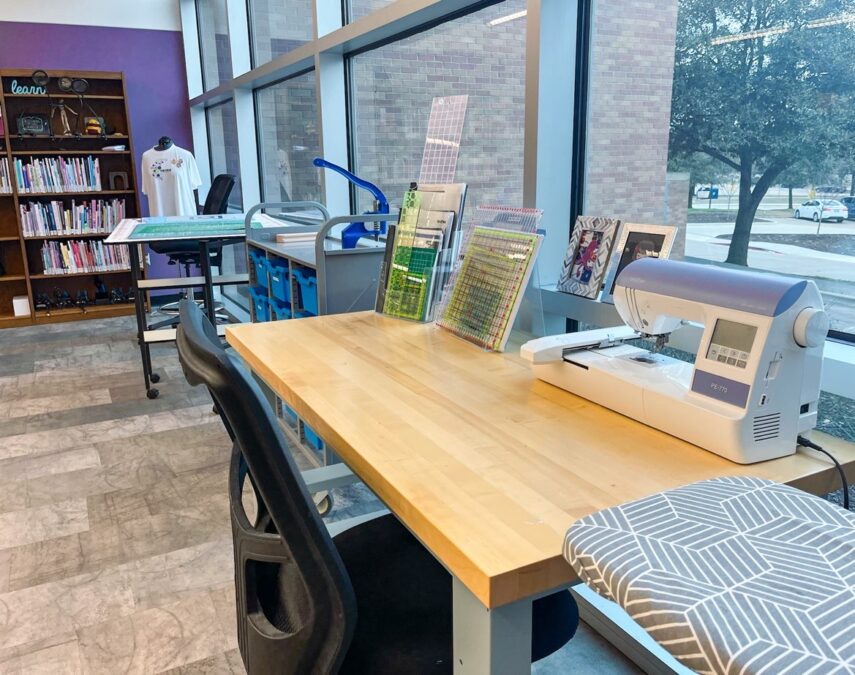 Work space in the Hive at the Lewisville branch library