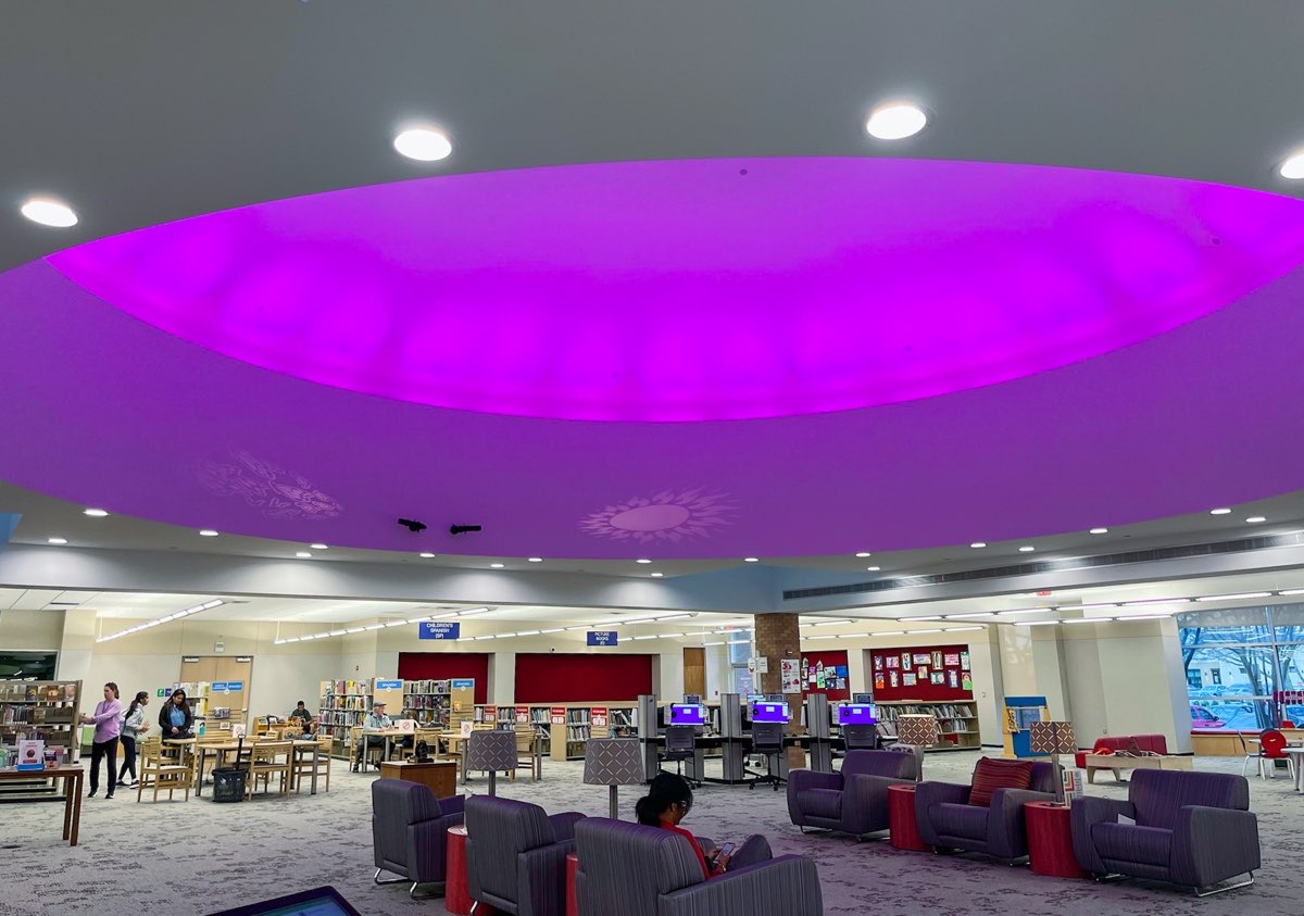 Seating area in children's section of Lewisville Public library