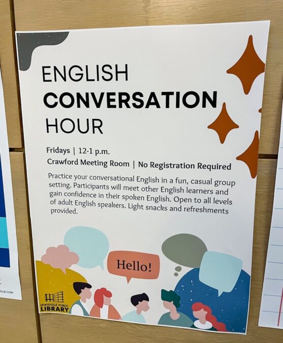 English conversation flyer at Lewisville branch library