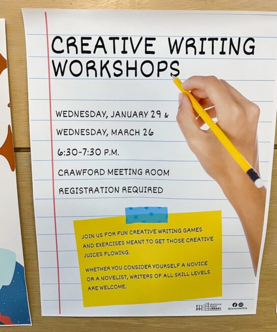 Creative writing workshop flyer at Lewisville branch library