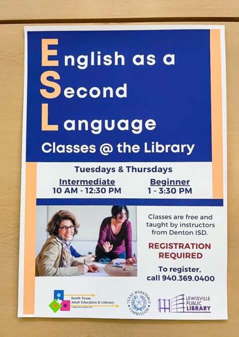 English as a second language flyer at Lewisville branch library