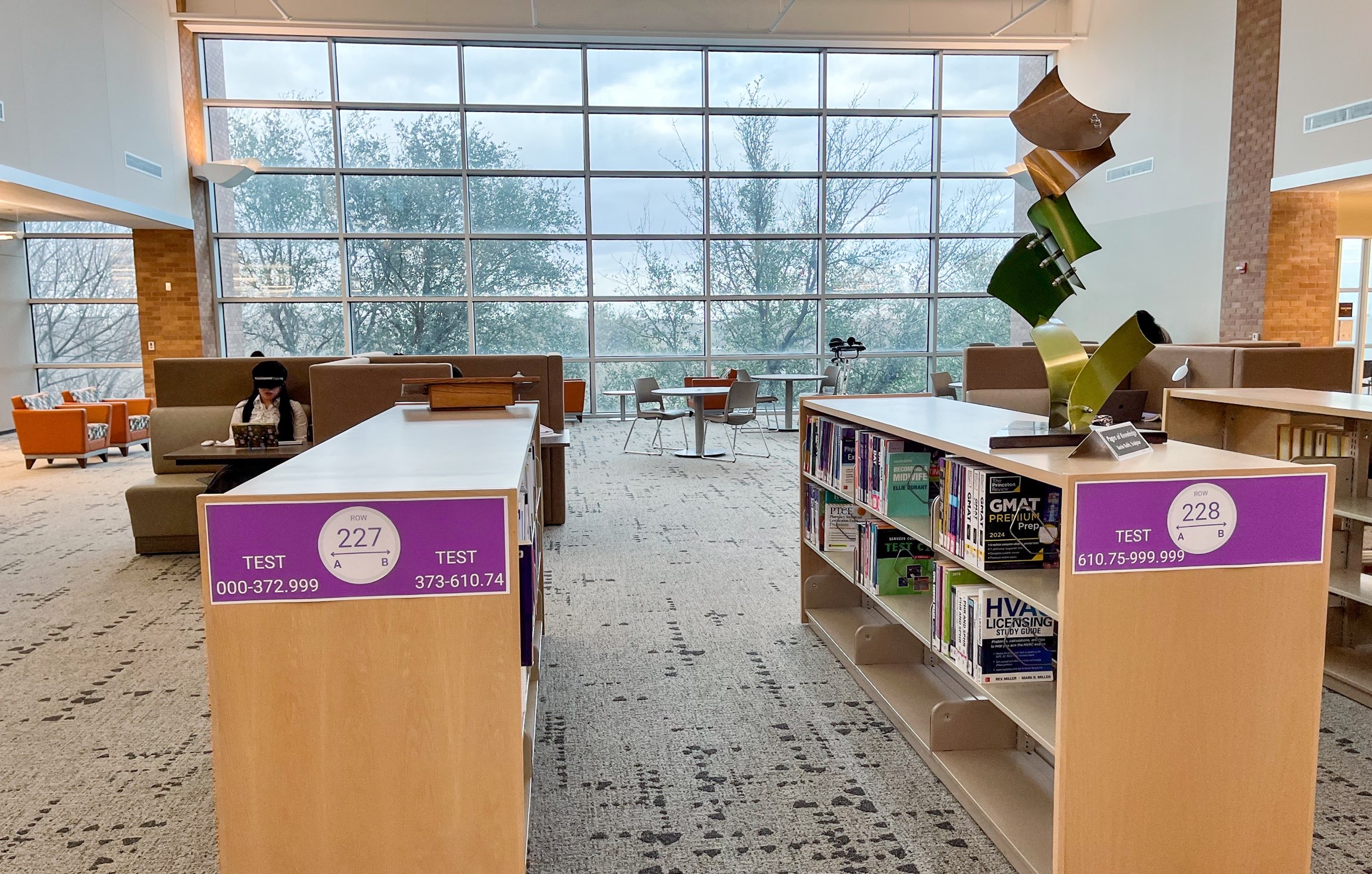 Open seating, study, and reading area at Lewisville branch library
