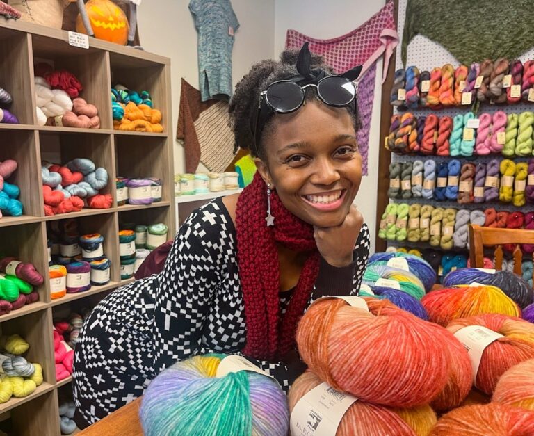 Young lady in north Texas yarn crawl