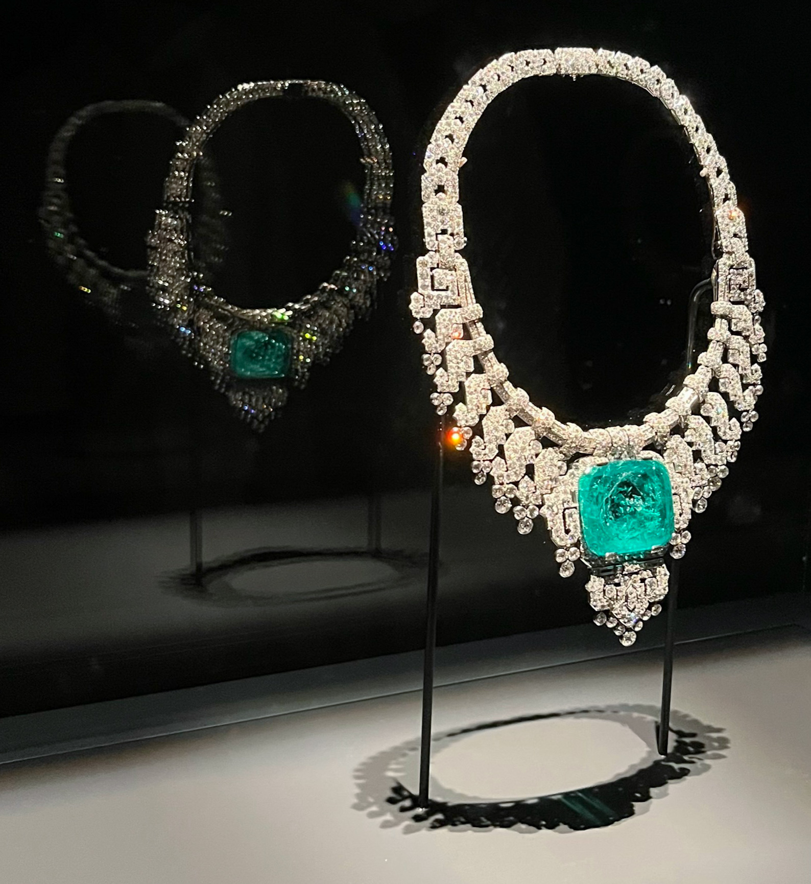 Cartier multi strand diamond necklace with large emerald at Dallas Museum of Art Special Exhibits; DMA - one of the many free museums in Dallas