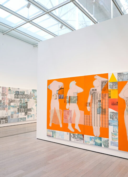 Graphic contemporary art featuring figures in motion at Dallas Contemporary, one of the indoor activities in Dallas