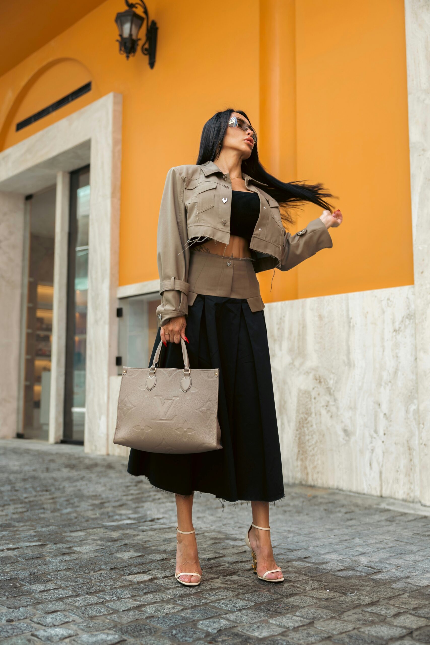 Stylish woman in Uptown Dallas city district