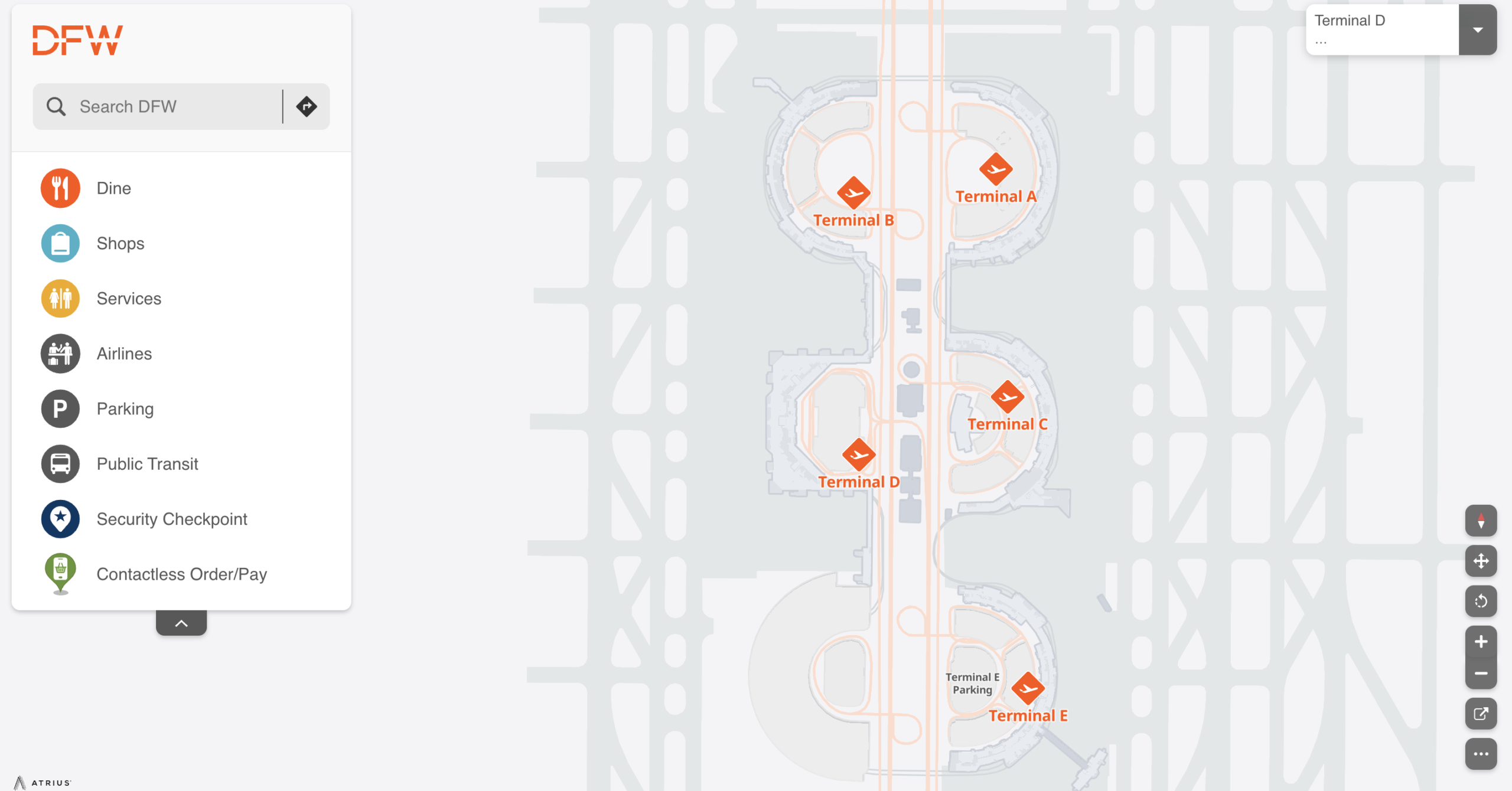 DFW Airport map showing terminal locations for accessing Dallas airport lounges.