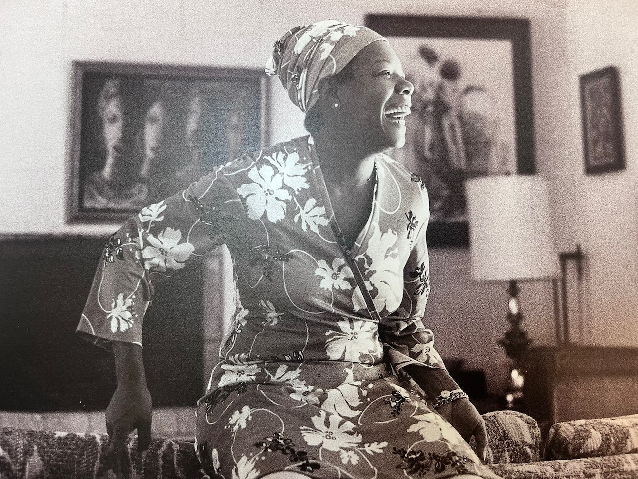 African American Museum of Dallas reviews exhibit featuring a young Maya Angelou laughing with joy