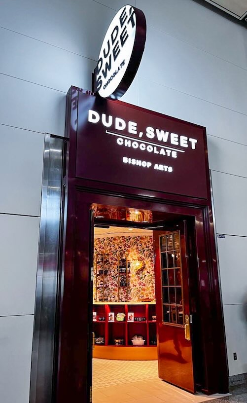 Dude, Sweet Chocolate shop at DFW Airport offering artisan chocolates and sweet treats for travelers seeking Dallas airport food and dessert options.