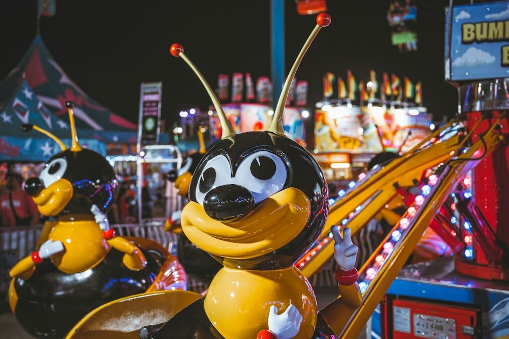 Bumblebee-themed ride at the State Fair of Texas, part of Dallas fall events.
